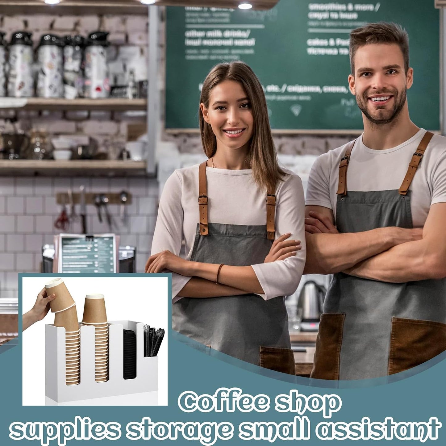 Cunhill 4 Compartments Acrylic Coffee Cup and Lid Storage Organizer Holder Disposable Paper Cup Dispenser Organizer Plastic Lid Holder Accessories for Kitchen Bar Shop Party Supplies(Transparent)