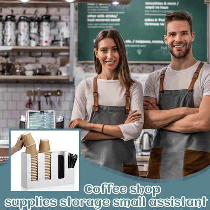 Cunhill 4 Compartments Acrylic Coffee Cup and Lid Storage Organizer Holder Disposable Paper Cup Dispenser Organizer Plastic Lid Holder Accessories for Kitchen Bar Shop Party Supplies(Transparent)