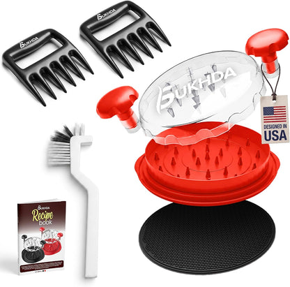 Premium 10" Chicken Shredder Tool with Twist Handle & Meat Claws, Heavy Duty Meat Shredder for Chicken Breast, Beef & Mutton, BPA-Free, Non-Slip Base Mat, Ergonomic Grip, Cleaning Brush & Clear Lid