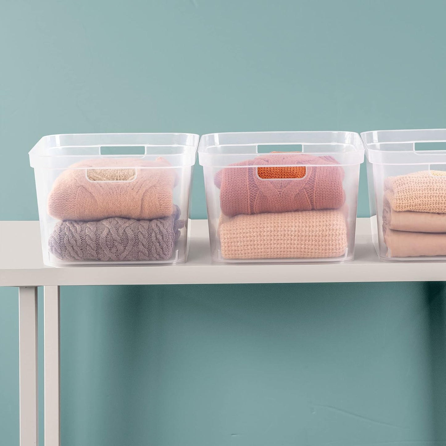 Sterilite 8.25x12.25x15 Inch Modern Polished Storage Bin w/Comfortable Carry Through Handles & Banded Rim for Household Organization, Clear (6 Pack)