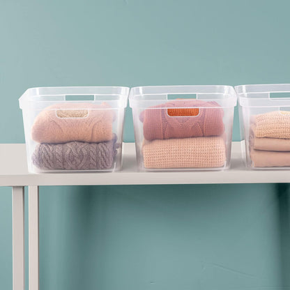 Sterilite 8.25x12.25x15 Inch Modern Polished Storage Bin w/Comfortable Carry Through Handles & Banded Rim for Household Organization, Clear (6 Pack)