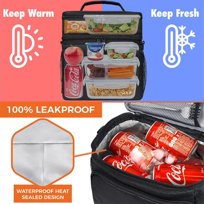 opux Insulated Lunch Bag for Men Women, Large Dual Compartment Cooler Bag, Soft Two Deck Lunch Box for Work School Picnic, Leakproof Lunch Tote with Shoulder Strap for Kid Adult (Purple, Double Deck)