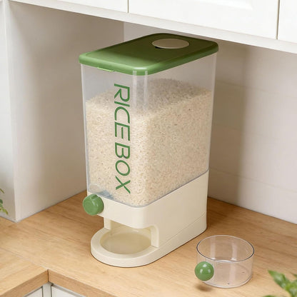 TARSHYRY Rice Dispenser, Large Capacity 10kg Airtight Space Saving Grain Storage Container with Measuring Cup, for Rice Beans Corn Tapioca (Green)