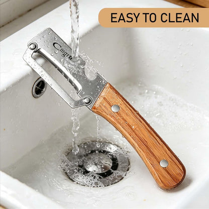 Vegetable Peeler Wooden Handle Sharp Steel Blade with Bottle Opener
