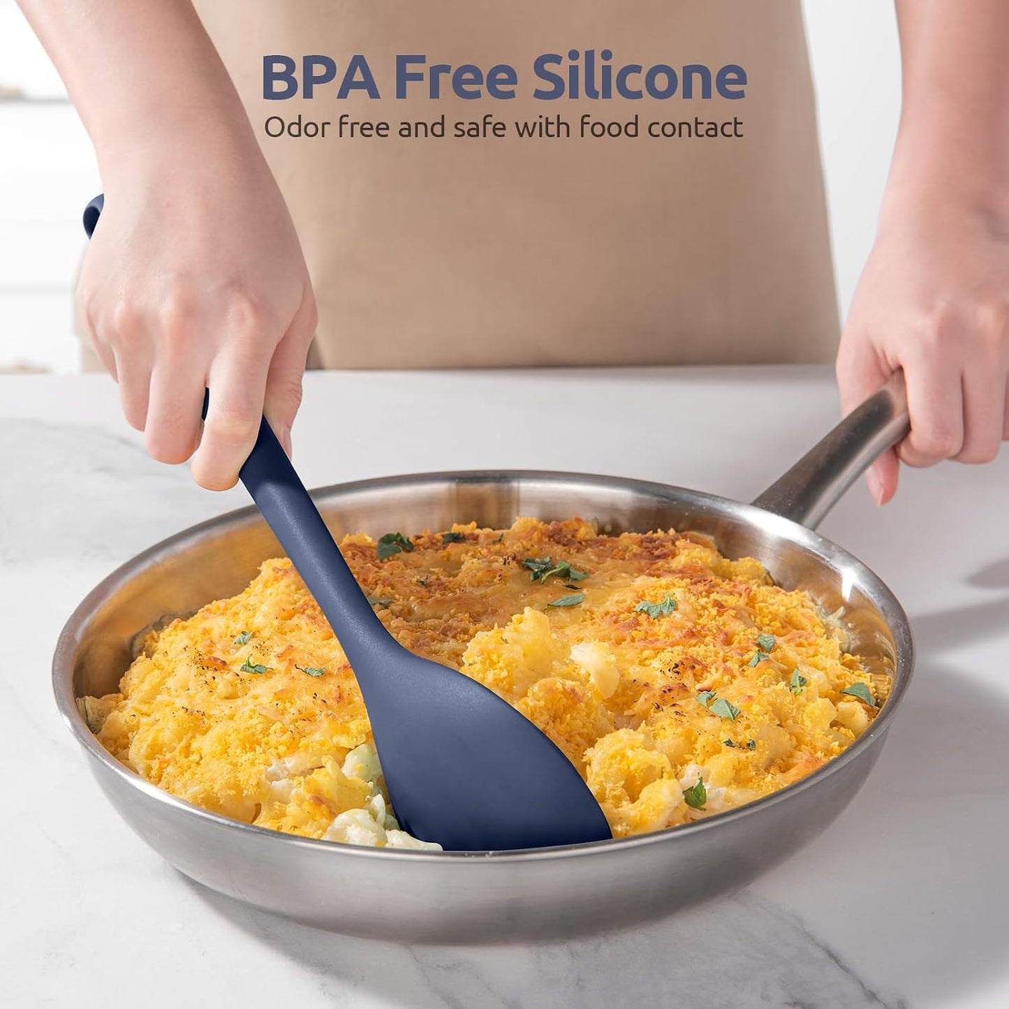 600ºF Heat Resistant Silicone Spoons: U-Taste 13.3in Solid & Slotted Kitchen Cooking Tool, Nonstick Long Rubber Utensil, Sturdy for Mixing, Serving, Stirring, Frying, Basting (Aqua Sky, 2PCS)