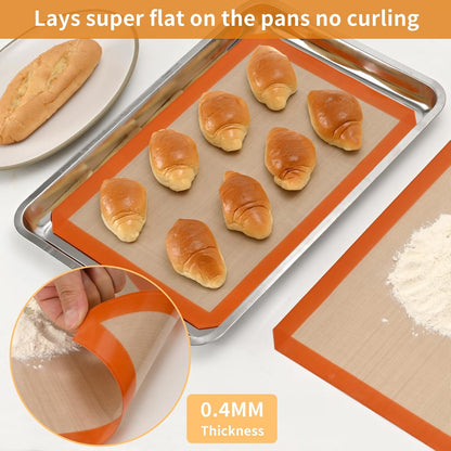 Luckyiren 2 Pack Silicone Baking Mat Set, Nonstick Half Sheet, Orange/Beige