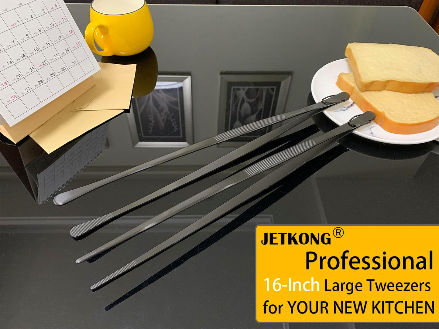 JETKONG 2 Pcs 12-Inch Kitchen Tweezers Fine Tweezer Tongs, Extra-Long Stainless Steel Cooking Tweezers (Silver)