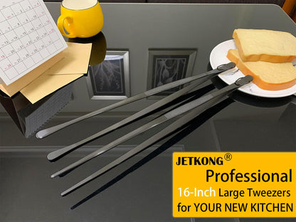 JETKONG 2 Pcs 12-Inch Kitchen Tweezers Fine Tweezer Tongs, Extra-Long Stainless Steel Cooking Tweezers (Silver)