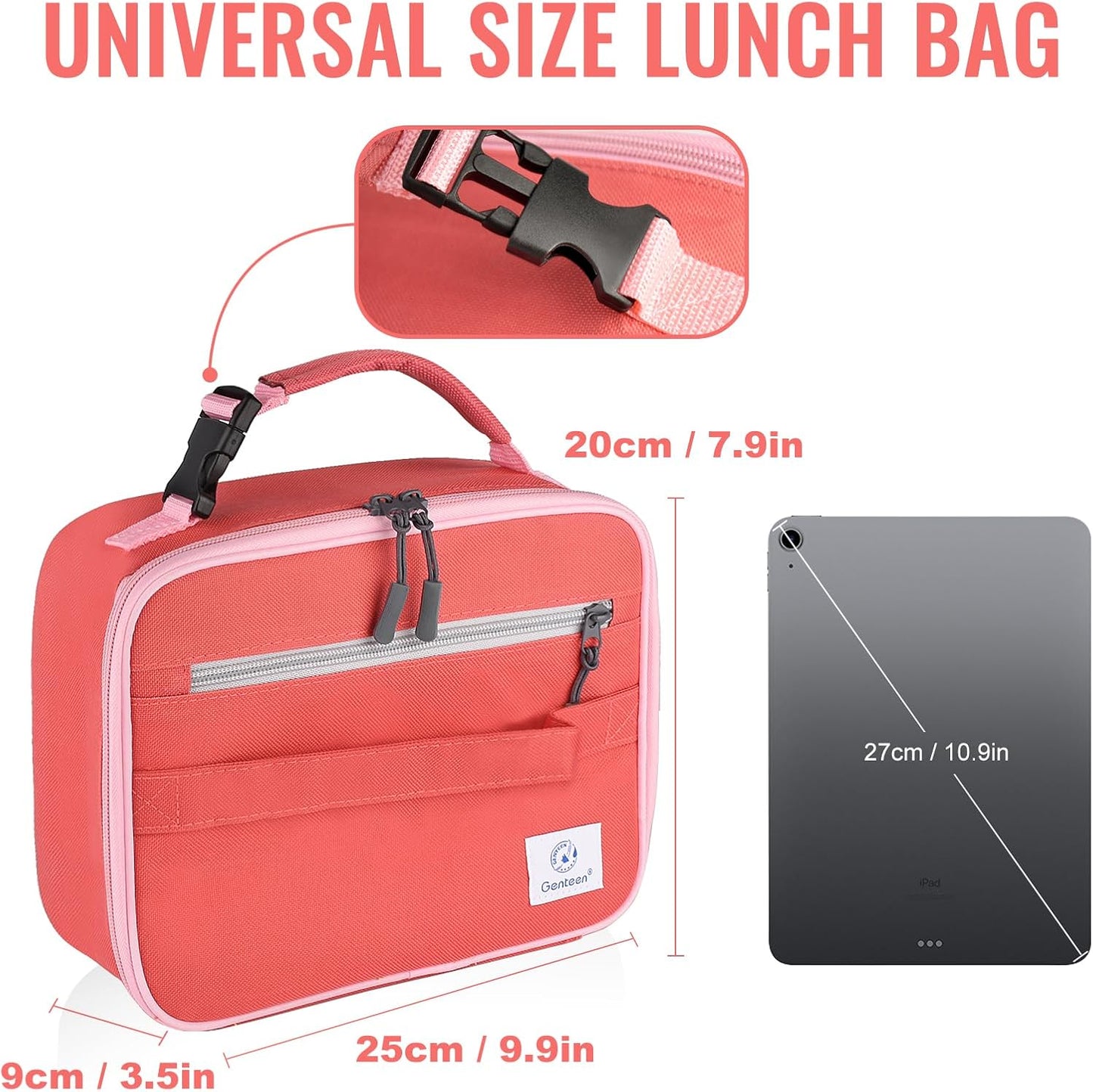 Genteen Lunch Box Kids, Insulated Lunch Bag Kids Boys Girls Back to School, Soft Lunch Box for Men Reusable Lunchbox for Office,Outdoor,School (Black)