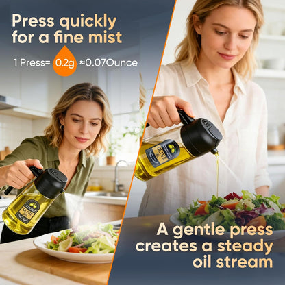 2 in 1 Olive Oil Sprayer for Cooking, 16 Oz Olive Oil Dispenser Bottle for Kitchen, Fits Air Fryers, Salads, BBQ & More