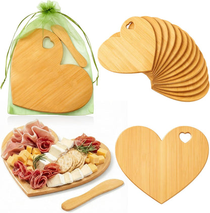 Nuenen 50 Pcs Mini Wooden Charcuterie Board Bulk, Small Wood Cutting Board for Crafts Laser Engraving with Knives Organza Bags Wedding Baby Shower Favors Gift (Square,Bamboo Color)