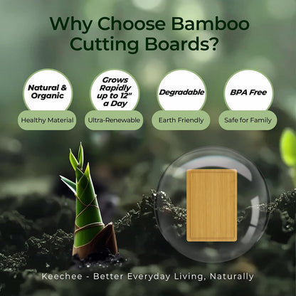 Keechee Wood Cutting Board for Kitchen - Reversible Bamboo Cutting Boards Gift Set of 3 with Juice Groove, Wooden Chopping Board for Meat, Fruit, Vegetables & Cheese (Pre Oiled, Natural)