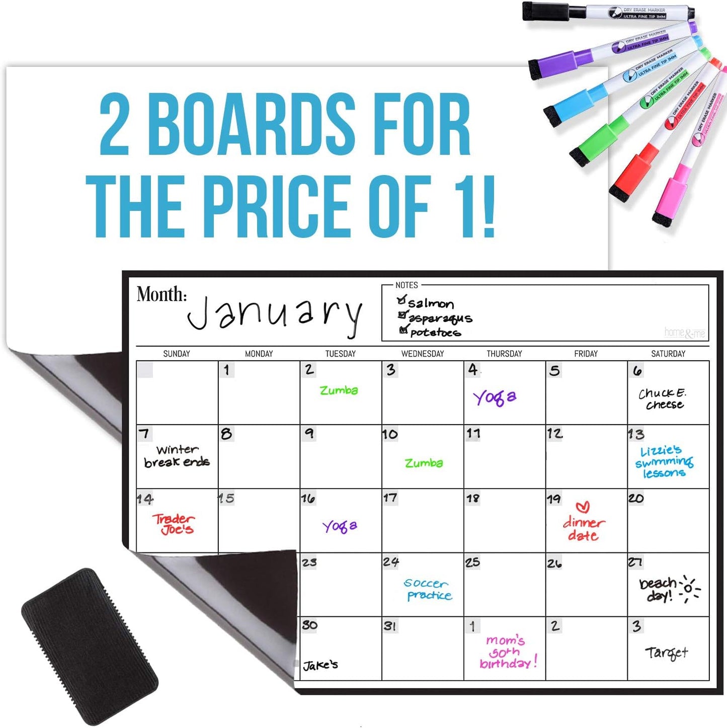 Cinch! Magnetic Calendar Bundle of 3 - Monthly, Weekly, Daily Planning Dry Erase Boards for Fridge - Magnetic Fridge Calendar Whiteboard Set with 6 Fine Tip Markers, Large Eraser, and Magnets