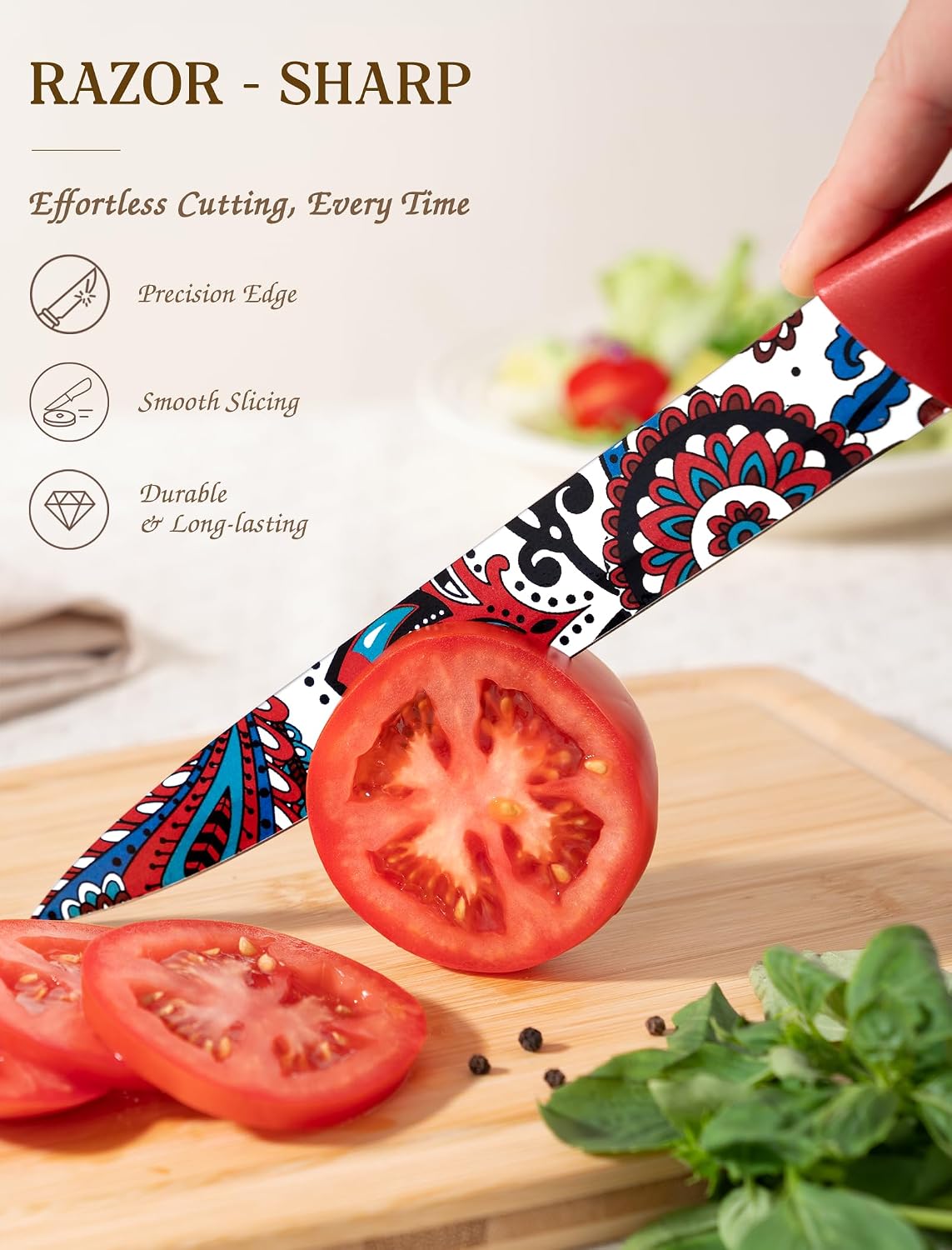 Astercook Paisley Pattern Knife Set with Cover