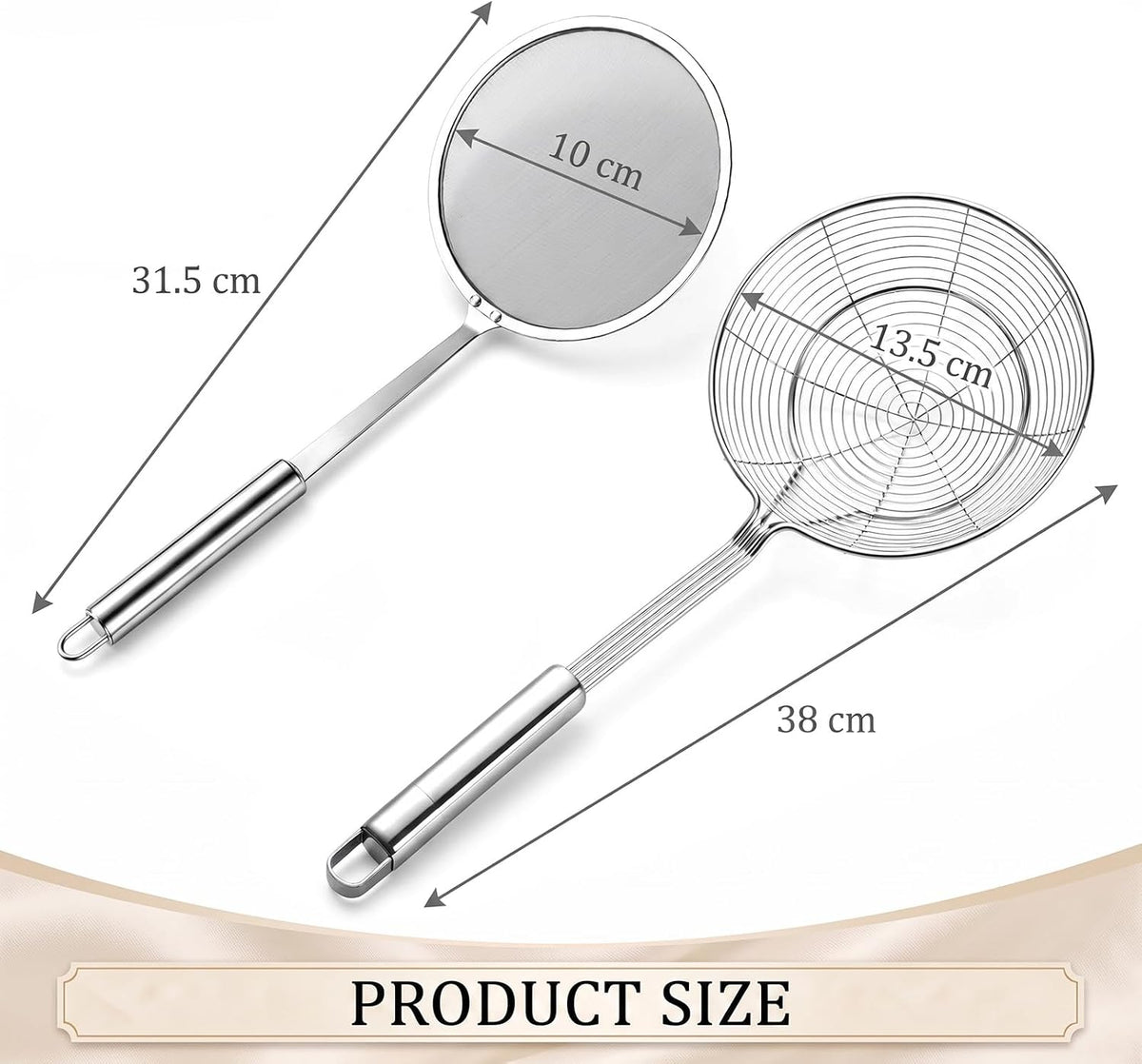 2PCS Stainless Steel Spider Strainer Set, Wire Mesh Skimmer Spoon for Frying, Noodles, Dumplings, Hot Pot & Soup