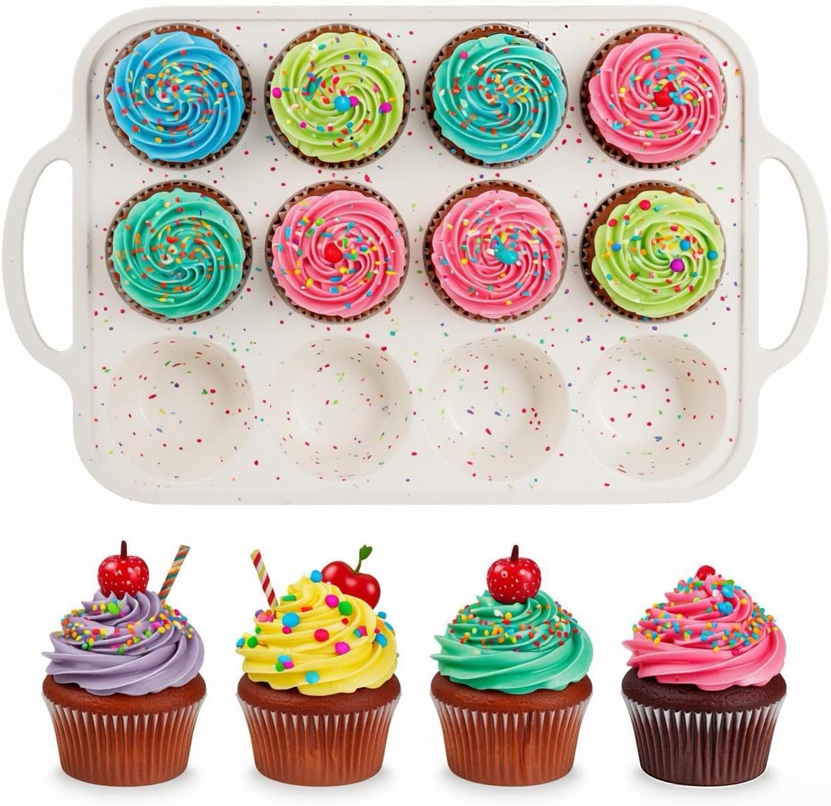2Pcs Silicone Muffin Pan for Baking - 12 Cup Regular Size Cupcake Pan, Silicone Muffin Tray, Nonstick Cupcake Baking Pan Molds for Baking Homemade Muffins