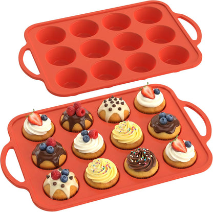 2Pack Silicone Muffin Pan for Baking with Metal Reinforced Frame, 12 Cup Regular Size Cupcake Pan, BPA Free Silicone Muffin Tray, Cupcake Baking Pan Molds for Oven Dishwasher Safe - Blue