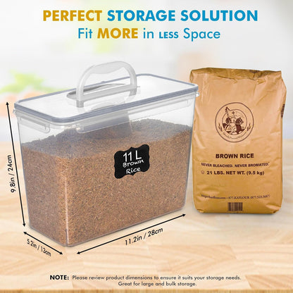 Shazo 2 PC (11L | 372 oz) Flour Sugar Storage Containers with Easy Carry Handle - Plastic Extra Large Food Storage Containers with Lids for Rice Cereal, BPA Free & Airtight Kitchen Pantry Organization