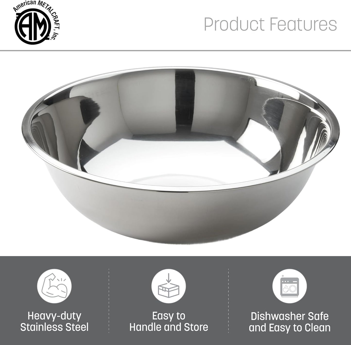 American Metalcraft 16" Stainless Steel Mixing Bowl - 13-Quart Durable Metal Bowls for Mixing, Large Stainless Steel Bowl
