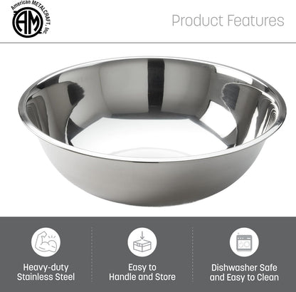 American Metalcraft 16" Stainless Steel Mixing Bowl - 13-Quart Durable Metal Bowls for Mixing, Large Stainless Steel Bowl