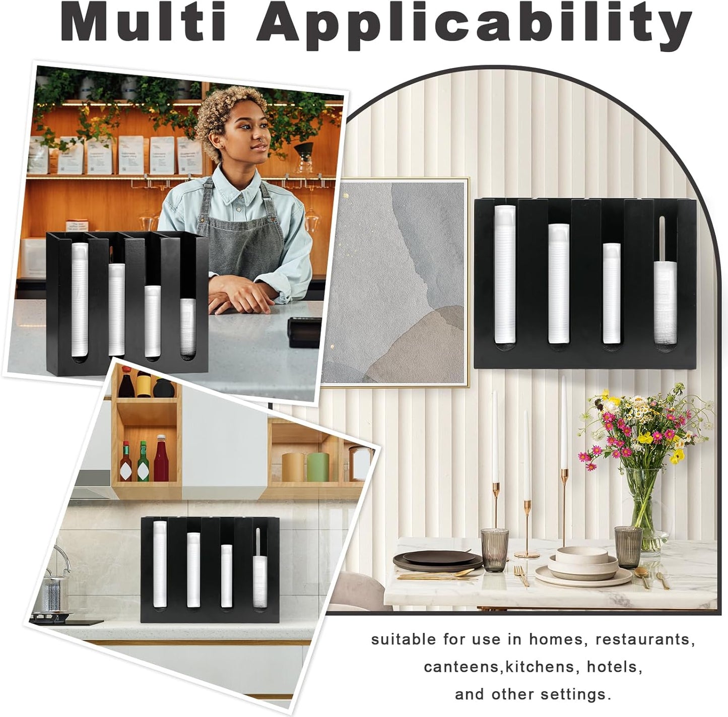 Wall Mount Portion Sauce Cup Lid Organizer Wood Sauce Cup Dispenser 4 Compartments Portion Cup and Lid Holder with Sponge Pad Cup Dispenser fits Cups Size 2 3 oz for Kitchen Counter Restaurant