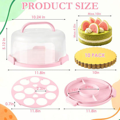 10 Inch Cake Carrier with Lid and Handle, Round Cake Container Cake Cover with 10 Inch Cake Boards & Cupcake Carrier, Portable Cake Holder with Lid for Transport Pie Nuts Fruit, Green
