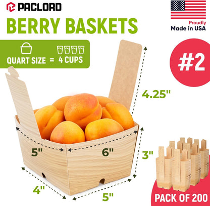 USA-Made Quart-Size Berry Baskets with Handles, Pack of 25 - 2 lbs Capacity Produce Basket for Fruits, Berries & Veggies - Premium Berry Container for Farmers Markets or Product Displays