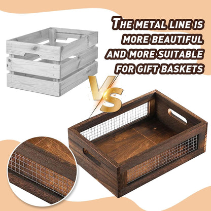 Wooden Crates Storage Boxes Rectangular Wood Craft Basket | 2 Pcs Unfinished Decorative Nesting Cases With Handles, Home Kitchen Desktop Organizer, Closet Plant Display Frames