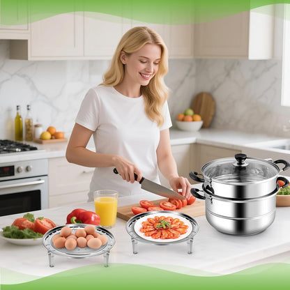 Steamer Rack for Cooking,Stainless Steel Steaming Rack,Steam Tray with Removable Legs for Instant Pressure Cooker Multi-functional Steamer Basket(Silver - 22cm)