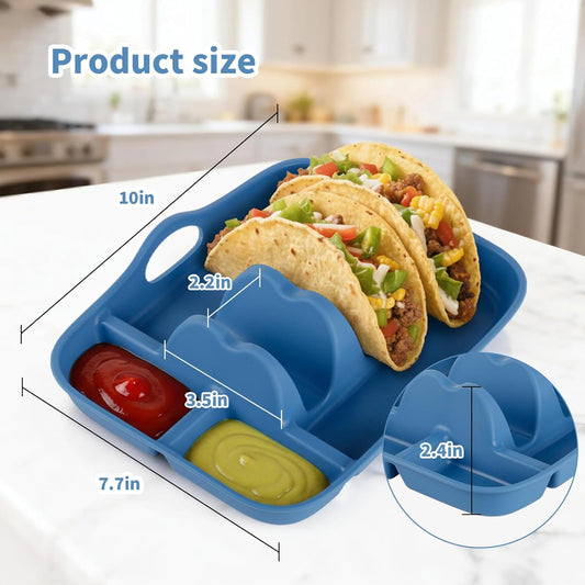 2PCS Silicone Taco Holder Plates, Reusable Taco Plates Holder with Handle for Party, Taco Stand Taco Tray for Taco Bar Serving Set, Oven Safe for Baking, Dishwasher and Microwave Safety