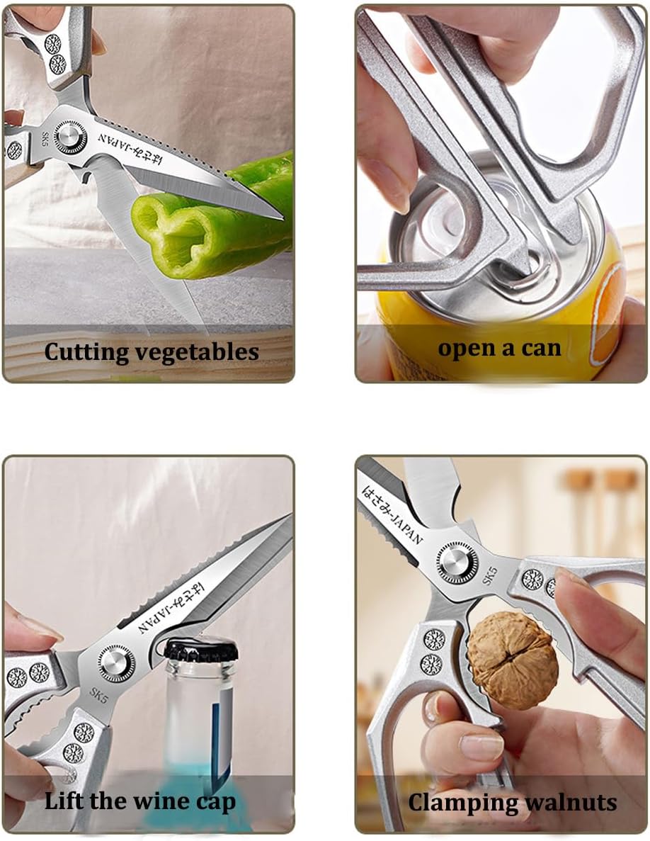 Kitchen Scissor, Heavy Duty Stainless Steel Kitchen Shears Scissor for Food, Sharp Cooking Scissors for Meat Chicken Fish Nut Vegetable Herb, Bottle Opener (Sliver)