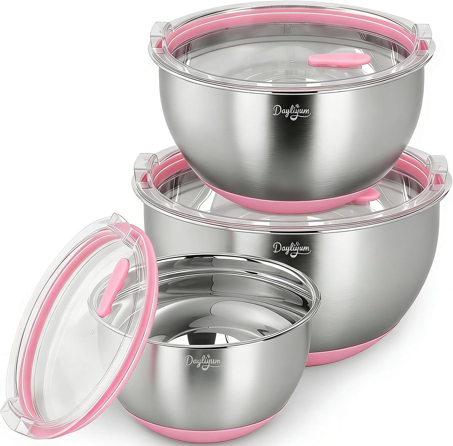 Mixing Bowls with Airtight Lids, Stainless Steel Nesting Bowl Set with Clear Lids & Valve, 3 Essential Sizes (1.5/3/5 QT), Measurement Marks, Non-Slip Silicone Base, Food Prep & Fridge Storage, Black