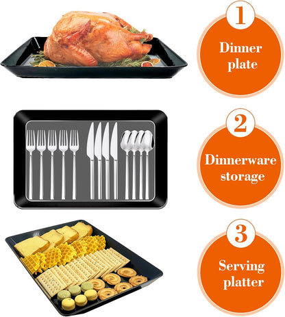 Serving Tray Platter, 4 Pack Food Tray for Veggie Fruit Snack Dessert Cookie Cheese, Food Trays for Party Supplies Display, Plastic Platters for Serving Food, Large White Trays, BPA Free