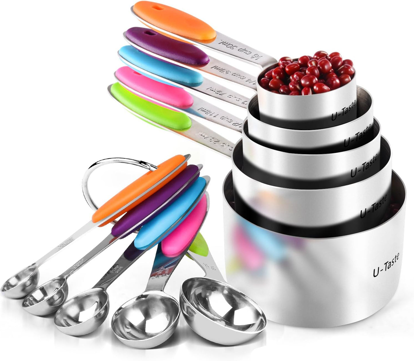 Measuring Cups : U-Taste 18/8 Stainless Steel Measuring Cups and Spoons Set of 10 Piece, Upgraded Thickness Handle(Black)