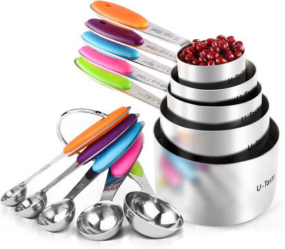 Measuring Cups : U-Taste 18/8 Stainless Steel Measuring Cups and Spoons Set of 10 Piece, Upgraded Thickness Handle(Black)