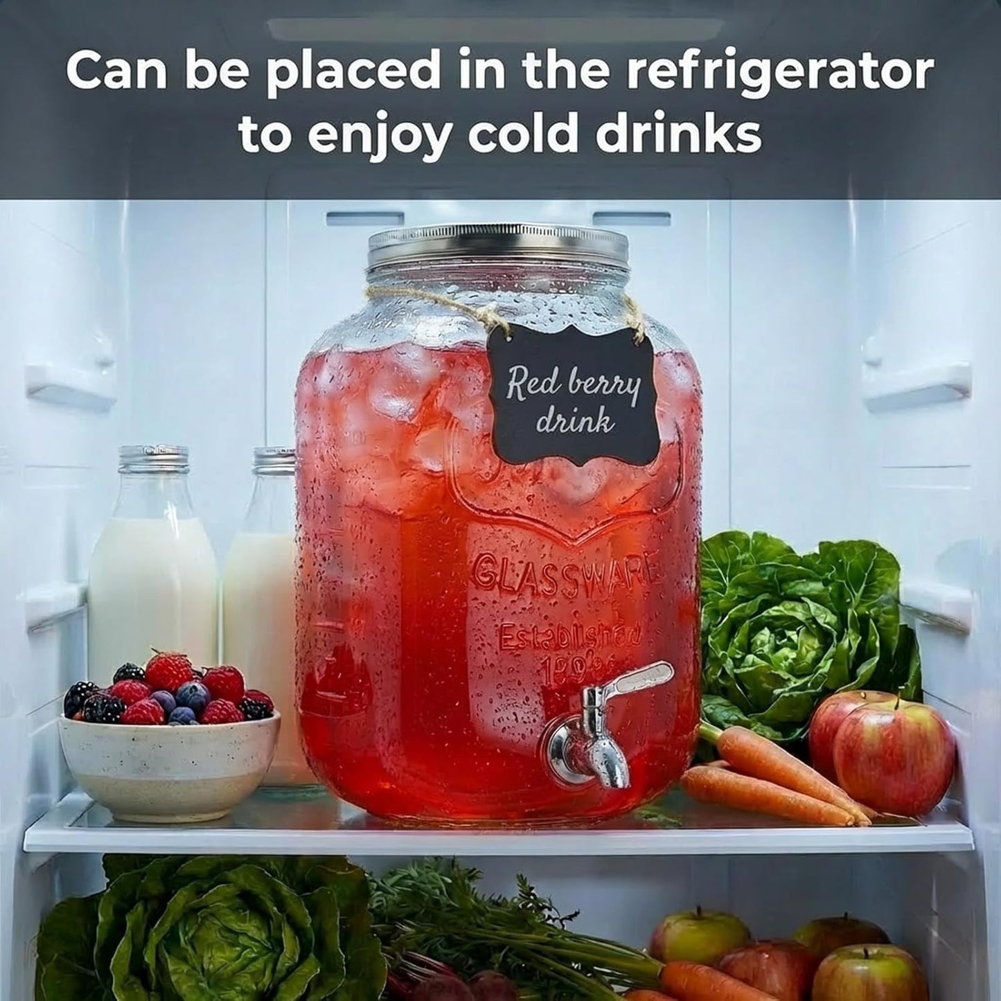 2 Gallon Glass Drink Dispenser,Beverage Dispenser with Stand,Lemonade Dispenser with 304 Stainless Steel Spigot Leakproof for Entertaining Guests, Picnic,Hosting Parties