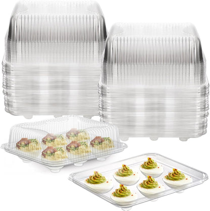 Yopay 50 Pack Deviled Egg Trays with lid, Plastic Clear 6 Slots Deviled Eggs Halves Carrier Deviled Container Dish Plate Holder for Party, Classic Cuisine Trays