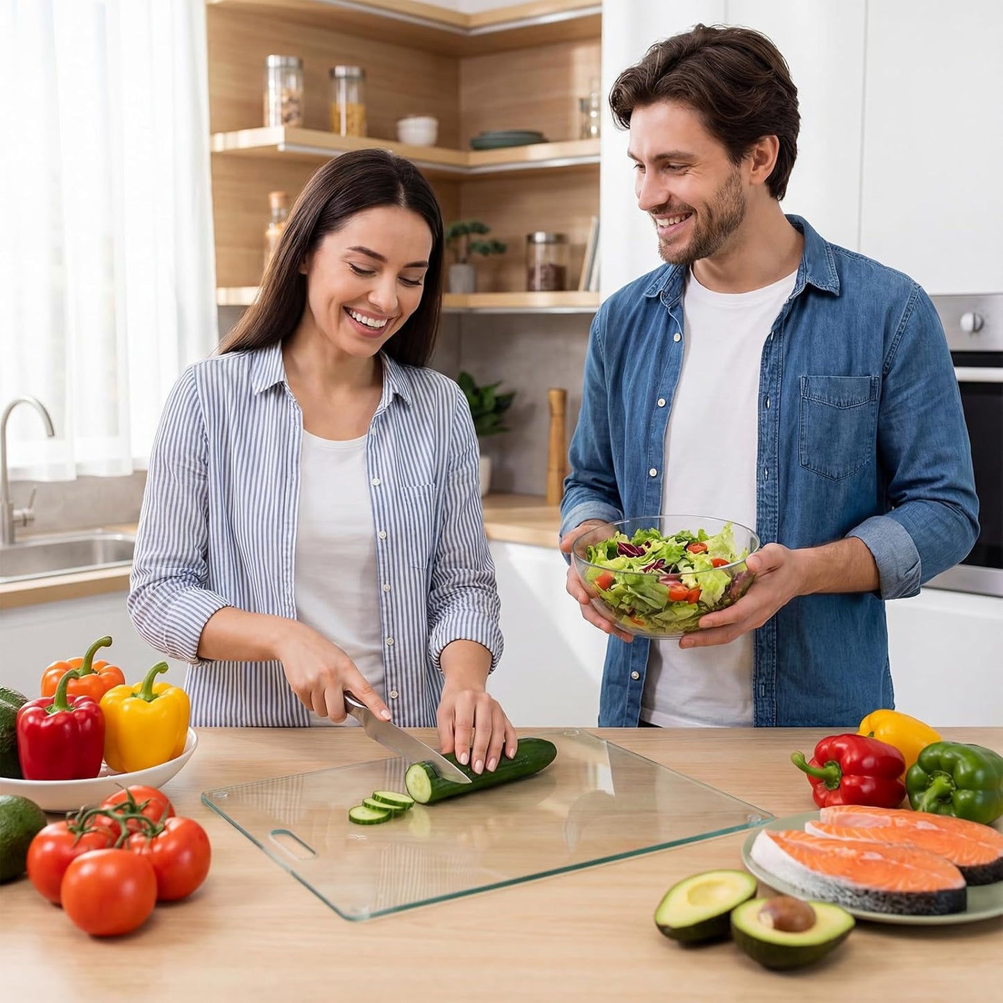 Okllen Set of 2 Tempered Glass Cutting Board for Kitchen, Non Toxic Clear Glass Chopping Boards with Non-Slip Mats, Easy to Clean, 16x12 & 12x8 inch