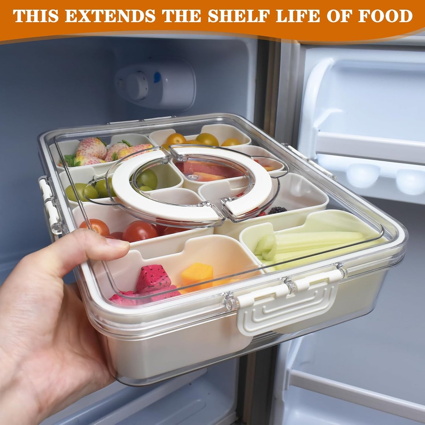 Artcome Sealed Divided Serving Tray with Handle, 8 Compartments, & Carry Bag - Ideal for Organizing and Carrying Snacks and Appetizers - Perfect for Outdoor Dining, Picnics, BBQs, Gatherings & Leisure