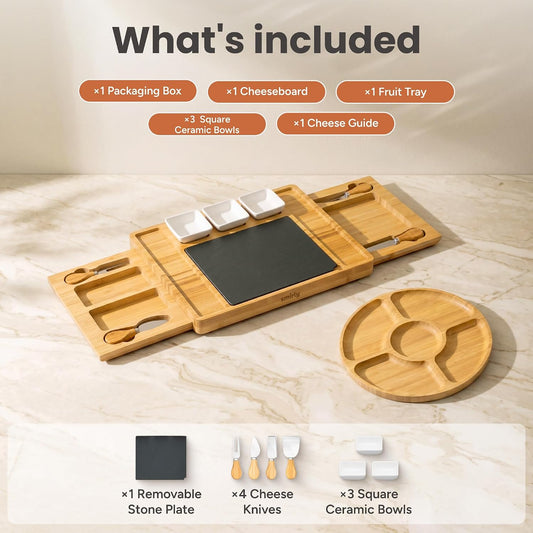 SMIRLY Charcuterie Boards Set - Large Bamboo Cheese Board Set - House Warming Gifts New Home, Wedding Gift for Couple, Bridal Shower Gift, Birthday Gifts for Women