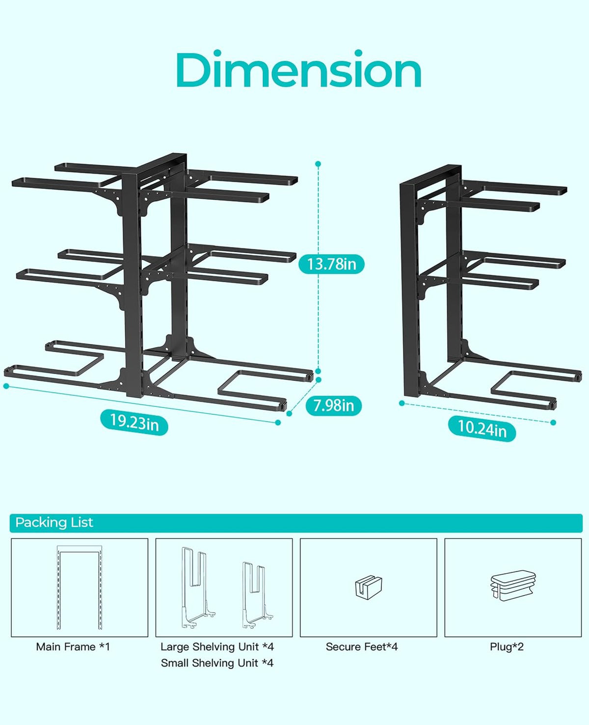 ORDORA Pots and Pans Organizer Under Cabinet 16.6", 8-Tier Adjustable Rack