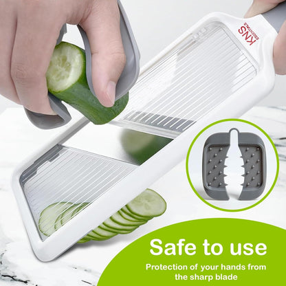 Mandoline Slicer for Kitchen – Adjustable Stainless Steel Blades, with Comfort Grip – Vegetable Slicer for Small to Medium sized Cucumber, Onion, Potato – Gray