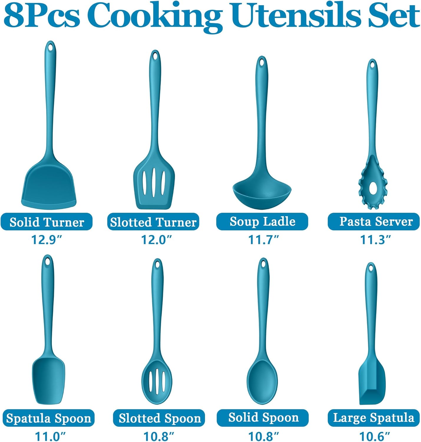 LIANYU Non-Toxic Silicone Kitchen Utensils Set, 8 Piece Non-Scratch Cooking Spoons & Spatulas, Stainless Steel Core, Heat Resistant & Dishwasher Safe, Khaki
