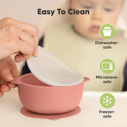KeaBabies 2-Pack Baby Bowls with Suctions, Lids, Silicone (Terracotta)