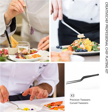 CREATIVECHEF 10 PCS Plating Tools Culinary Set Contains Kitchen Tweezers Spatula Sauce Plating Spoon（Black）