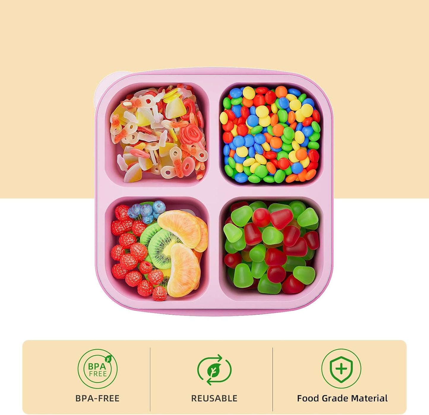 KEMETHY 6 Pcs Bento Snack Containers, Reusable 4 Compartment Food Storage Container with Lids, Divided Lunchable Container, Freezer, Microwave & Dishwasher Safe (6 Color)