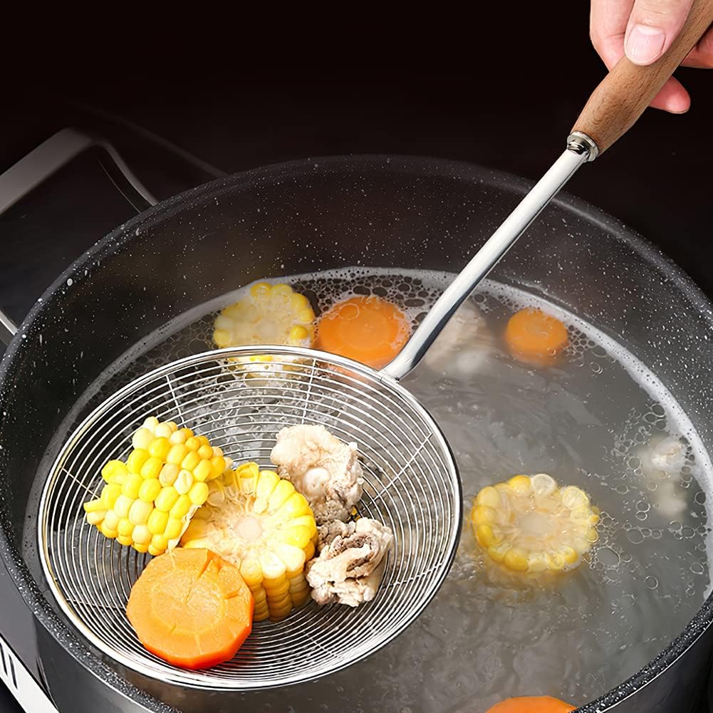 IQCWOOD Spider Strainer with Wood Handle - 5.5 Inch Fryer Scoop