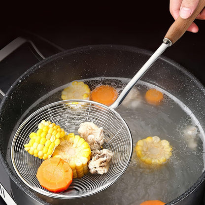 IQCWOOD Spider Strainer with Wood Handle - 5.5 Inch Fryer Scoop