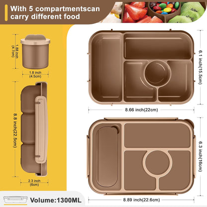 Amathley Bento Box Adult Lunch Box Kids,Lunch Containers for Adults/Kids/Toddler,5 Compartments Bento Lunch Box with Sauce Vontainers,Microwave & Dishwasher & Freezer Safe,BPA-Free (Blue)