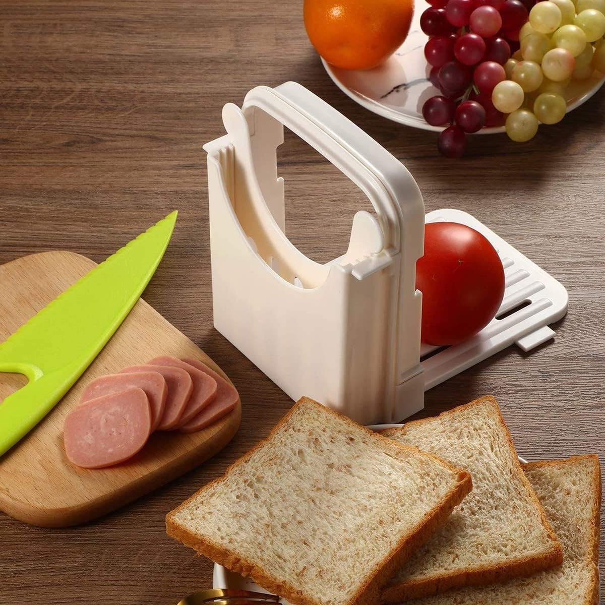 US Bread Slicer Foldable Toast Slicer Tool Adjustable Toast Loaf Slicing Machine Plastic Bread Cutting Guide Tools for Homemade Bread Kitchen Baking Tool(Graphic payment)